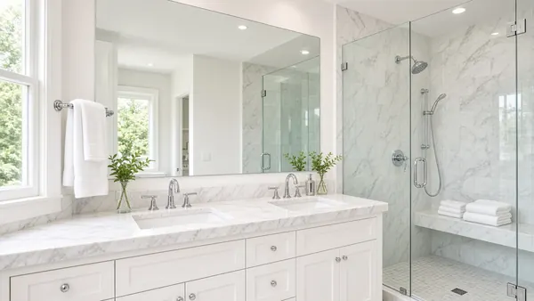 Pre-listing deep clean: a gleaming marble bathroom ready for listing photos